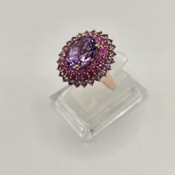 Moroccan Rose & Multi Gemstone 7.00 ctw Twilight Blossom Ring in 18K Vermeil 925 - Picture 4 of 9